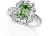White gold Fancy Green Emerald Cut Cut Halo Diamond Pavé Engagement Ring with Milgrain Detailing_25