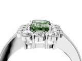 White gold Fancy Green Emerald Cut Cut Halo Diamond Pavé Engagement Ring with Milgrain Detailing_28