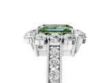 White gold Fancy Green Emerald Cut Cut Halo Diamond Pavé Engagement Ring with Milgrain Detailing_29