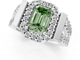 White gold Fancy Green Emerald Cut Cut Halo Split Shank Prong Set Ring_1