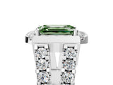 White gold Fancy Green Emerald Cut Cut Halo Split Shank Prong Set Ring_5