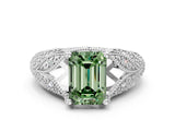 White gold Fancy Green Emerald Cut Cut Milgrain Pave Diamond Engagement Ring with Four-Prong Setting_15