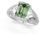 White gold Fancy Green Emerald Cut Cut Milgrain Pave Diamond Engagement Ring with Four-Prong Setting_16