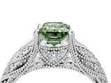 White gold Fancy Green Emerald Cut Cut Milgrain Pave Diamond Engagement Ring with Four-Prong Setting_19