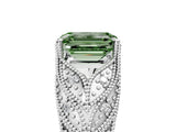 White gold Fancy Green Emerald Cut Cut Milgrain Pave Diamond Engagement Ring with Four-Prong Setting_20