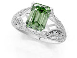 White gold Fancy Green Emerald Cut Cut Milgrain Pave Diamond Engagement Ring with Four-Prong Setting_4
