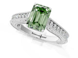 White gold Fancy Green Emerald Cut Cut Pave Band Milgrain Solitaire Ring_1
