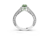 White gold Fancy Green Emerald Cut Cut Pave Band Milgrain Solitaire Ring_3