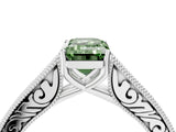 White gold Fancy Green Emerald Cut Cut Pave Band Milgrain Solitaire Ring_4