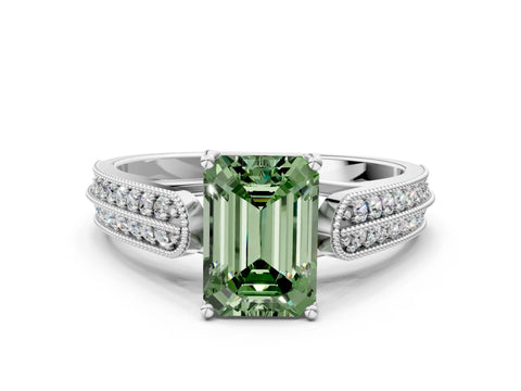 White gold Fancy Green Emerald Cut Cut Pave Split Shank Engagement Ring with Four-Prong Setting_12