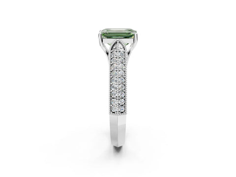 White gold Fancy Green Emerald Cut Cut Pave Split Shank Engagement Ring with Four-Prong Setting_14
