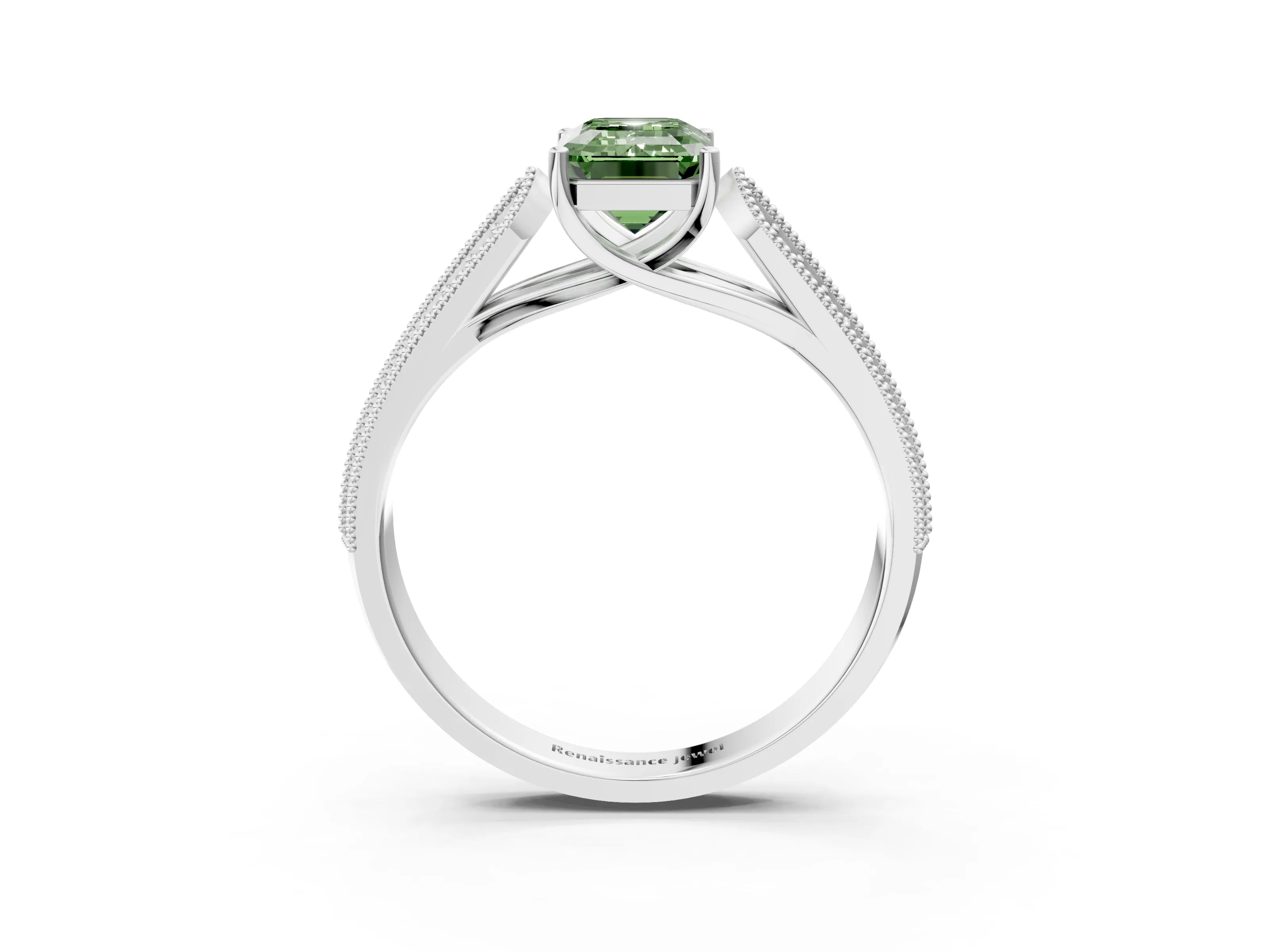 White gold Fancy Green Emerald Cut Cut Pave Split Shank Engagement Ring with Four-Prong Setting_15