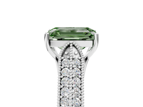 White gold Fancy Green Emerald Cut Cut Pave Split Shank Engagement Ring with Four-Prong Setting_17