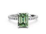 White gold Fancy Green Emerald Cut Diamond Brilliant Solitaire Ring with Pavé Band and Four-Prong Setting_12