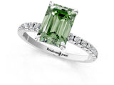 White gold Fancy Green Emerald Cut Diamond Brilliant Solitaire Ring with Pavé Band and Four-Prong Setting_13
