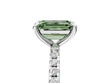 White gold Fancy Green Emerald Cut Diamond Brilliant Solitaire Ring with Pavé Band and Four-Prong Setting_17