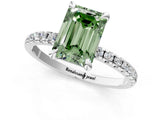 White gold Fancy Green Emerald Cut Diamond Brilliant Solitaire Ring with Pavé Band and Four-Prong Setting_25