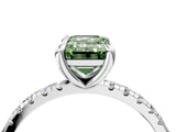 White gold Fancy Green Emerald Cut Diamond Brilliant Solitaire Ring with Pavé Band and Four-Prong Setting_28