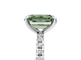 White gold Fancy Green Emerald Cut Diamond Brilliant Solitaire Ring with Pavé Band and Four-Prong Setting_29