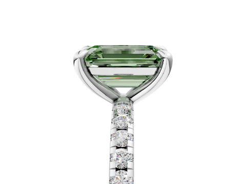 White gold Fancy Green Emerald Cut Diamond Brilliant Solitaire Ring with Pavé Band and Four-Prong Setting_5