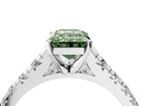 White gold Fancy Green Emerald Cut Diamond Cathedral Solitaire Ring with Round  Pavé Band_176