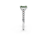 White gold Fancy Green Emerald Cut Diamond Cathedral Solitaire Ring with Round  Pavé Band_183