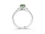 White gold Fancy Green Emerald Cut Diamond Cathedral Solitaire Ring with Round  Pavé Band_184
