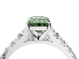 White gold Fancy Green Emerald Cut Diamond Cathedral Solitaire Ring with Round  Pavé Band_185