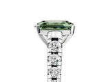White gold Fancy Green Emerald Cut Diamond Cathedral Solitaire Ring with Round  Pavé Band_186