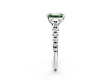 White gold Fancy Green Emerald Cut Diamond Cathedral Solitaire Ring with Round  Pavé Band_196