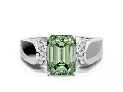 White gold Fancy Green Emerald Cut Diamond Channel Set Solitaire Ring with Four-Prong Setting_25