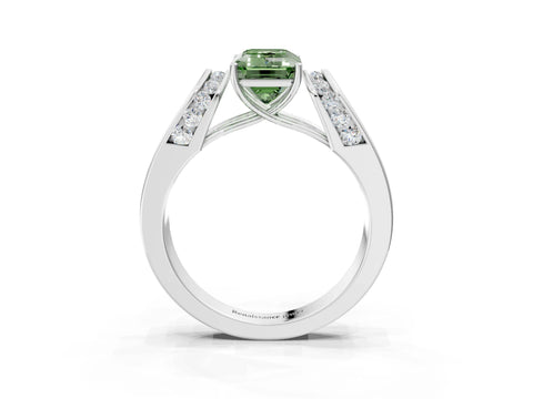 White gold Fancy Green Emerald Cut Diamond Channel Set Solitaire Ring with Four-Prong Setting_28