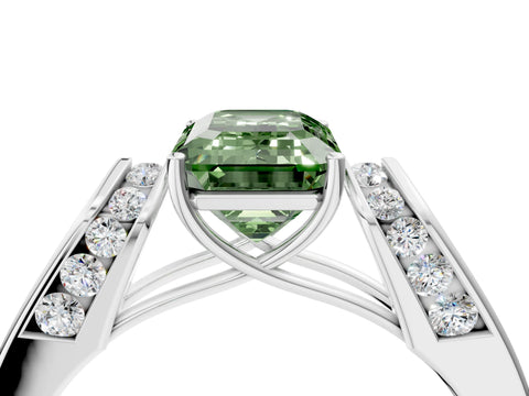 White gold Fancy Green Emerald Cut Diamond Channel Set Solitaire Ring with Four-Prong Setting_29