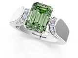 White gold Fancy Green Emerald Cut Diamond Channel Set Solitaire Ring with Four-Prong Setting_49