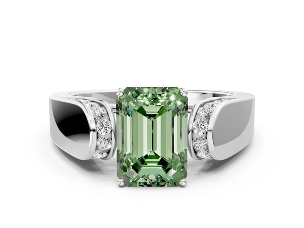 Sterling Silver Emerald Cut Channel Set Engagement Ring Setting for Fancy Green Center