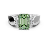 White gold Fancy Green Emerald Cut Diamond Channel Set Solitaire Ring with Four-Prong Setting_56