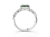 White gold Fancy Green Emerald Cut Diamond Cluster Pavé Band with Four-Prong Setting_15