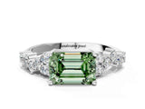 White gold Fancy Green Emerald Cut Diamond Cluster Pavé Band with Four-Prong Setting_3
