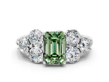 White gold Fancy Green Emerald  Cut Diamond Cluster Ring with Round Accent Stones and Prong Setting on a Classic Band_85