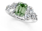 White gold Fancy Green Emerald  Cut Diamond Cluster Ring with Round Accent Stones and Prong Setting on a Classic Band_89
