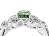 White gold Fancy Green Emerald  Cut Diamond Cluster Ring with Round Accent Stones and Prong Setting on a Classic Band_89