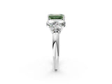 White gold Fancy Green Emerald  Cut Diamond Cluster Ring with Round Accent Stones and Prong Setting on a Classic Band_90