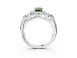 White gold Fancy Green Emerald  Cut Diamond Cluster Ring with Round Accent Stones and Prong Setting on a Classic Band_91