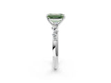 White gold Fancy Green Emerald Cut Diamond Cluster Side Stone Solitaire Ring with Prong Setting_79