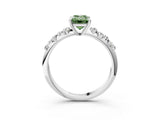 White gold Fancy Green Emerald Cut Diamond Cluster Side Stone Solitaire Ring with Prong Setting_80