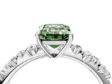 White gold Fancy Green Emerald Cut Diamond Cluster Side Stone Solitaire Ring with Prong Setting_81
