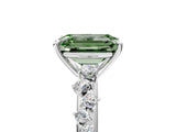 White gold Fancy Green Emerald Cut Diamond Cluster Side Stone Solitaire Ring with Prong Setting_82