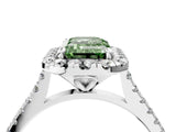 White gold Fancy Green Emerald Cut Diamond Cushion Halo Ring with Pavé Band_16