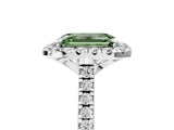 White gold Fancy Green Emerald Cut Diamond Cushion Halo Ring with Pavé Band_17