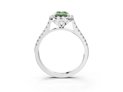 White gold Fancy Green Emerald Cut Diamond Cushion Halo Ring with Pavé Band_3